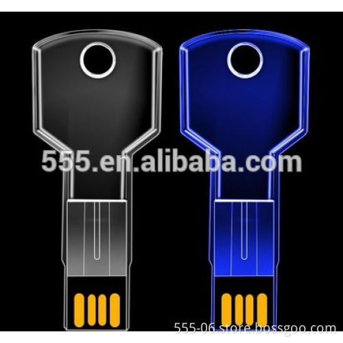 Transparent Plastic Crystal LED pen drive key shape usb flash drive 4GB 8GB 16GB 32GB